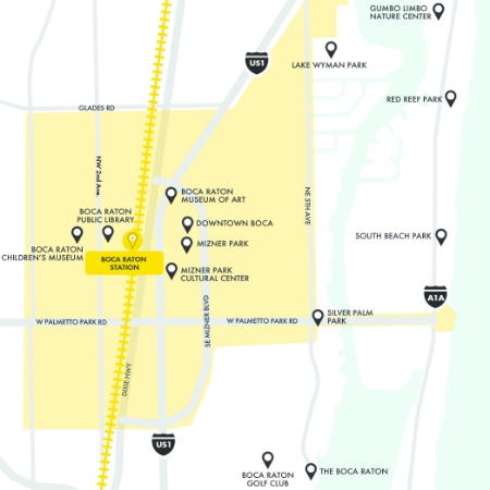 Map of Boca Raton where Brightline+ services 